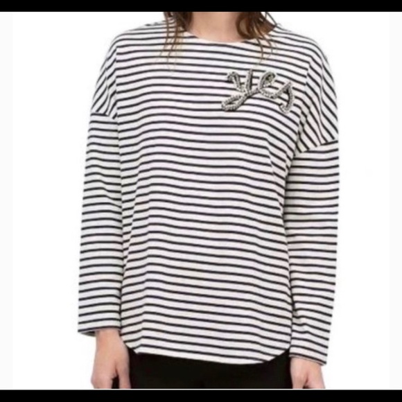 Zara Trafaluc Striped High Lo Embellished Top​ - Picture 1 of 6